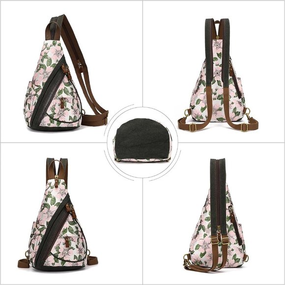 Women Small Canvas Sling Bag Crossbody Shoulder Backpack main image 5